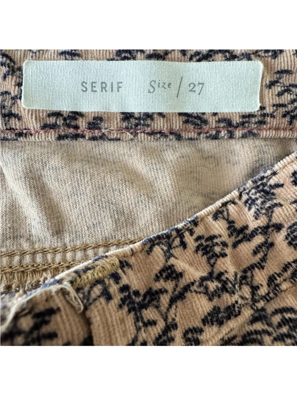 Anthropologie Pilcro Letterpress Serif Corduroy Pants 27 Low Rise Tan Tree Print - Picture 7 of 10